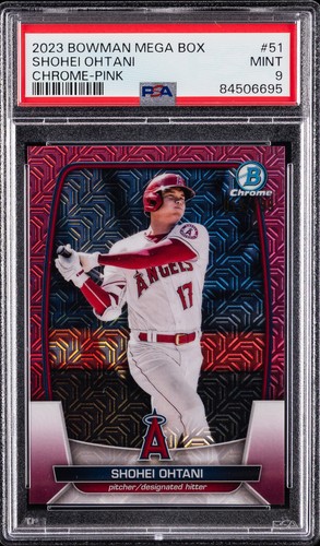 2023 BOWMAN MEGA BOX CHROME PINK REFRACTOR #51 SHOHEI OHTANI 19/199 PSA 9