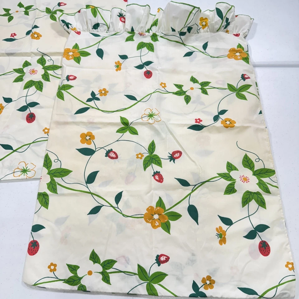 Funda de almohada utica vintage par estándar verde fresas enredaderas mezcla años 90 Foto 4 de 4