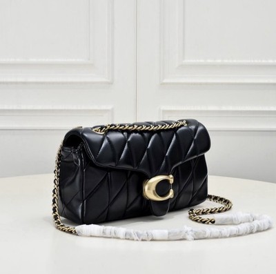 Coach Tabby 26 Pillow Quilted Shoulder Bag Black Gold Chain Push Lock AUTHENTIC