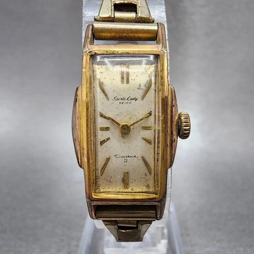 Seiko Sports Lady Watch Women 16mm White Dial Gold Plated Manual Wind Runs