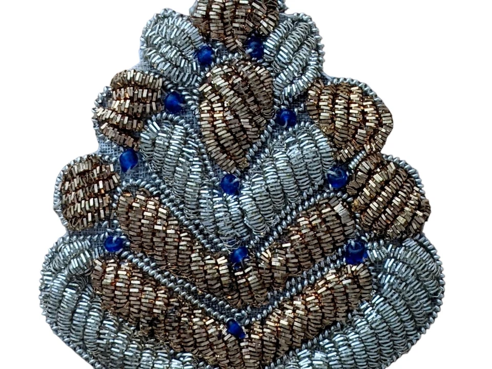 1 pieza - Aplique de lingotes vintage de oro y plata con pequeñas cuentas de semillas azules Foto 2 de 3