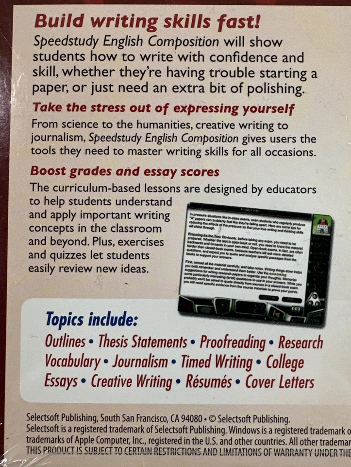 SPEEDSTUDY  English Composition for PC, Mac New Sealed - Image 4 of 4