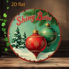 2D Flat,1pc Vintage Metal Christmas Tree Wall Art - 7.8 Inch Round Aluminum Pain