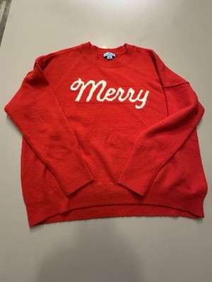 CeCe Sweater Womens Size M Red Merry Graphic Pullover Christmas Holiday $69