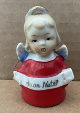 Vintage CHRISTMAS ARTMARK Ceramic Angel Figural Bell BUON NATAL Italian Merry