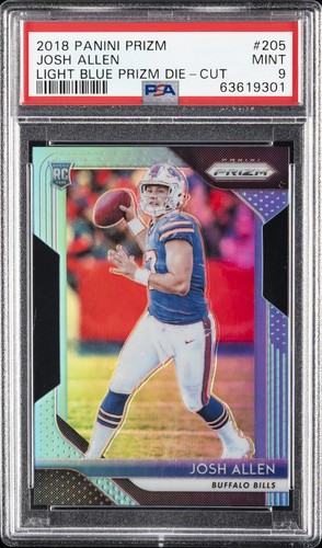 2018 PANINI PRIZM LIGHT BLUE PRIZM DIE-CUT JOSH ALLEN ROOKIE RC 198/199 PSA 9