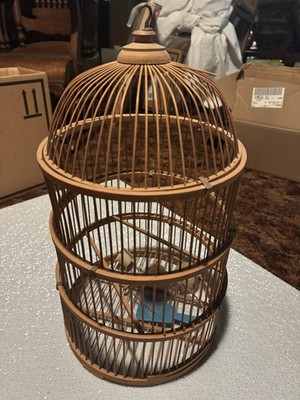 Wood Single Bird Cage Brown Hanging Decorative Birdcage with Hook Top for Birds