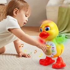 Electric Dancing Duck Toy - Blinking Eyes, Flashing Lights, Musical Cartoon