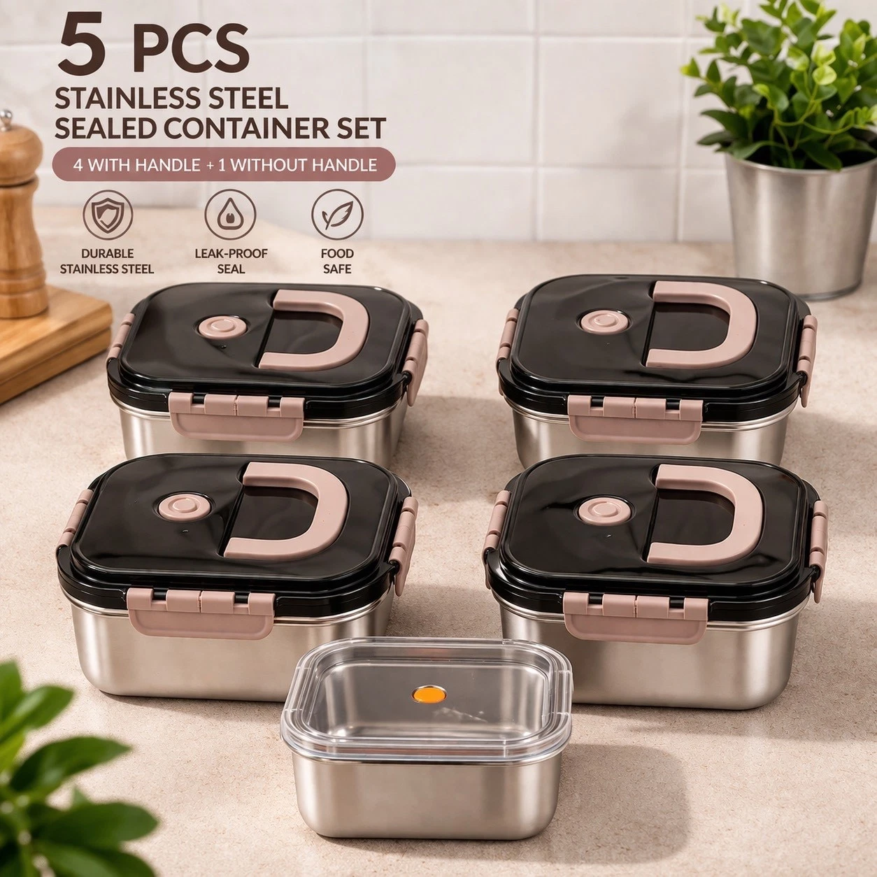5PCS STAINLESS STEEL CONTAINERS SET LUNCH BOX AIRTIGHT LIDS WITH HANDLE KITCHEN
Opens in a new windo