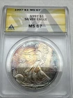 1997-P ANACS MS67 SILVER EAGLE $ STUNNING VIBRANT RAINBOW TONED