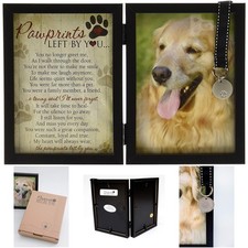 Pet Memorial Frame With Pawprints Touching Dog Sympathy Gift Wood Photo Holder