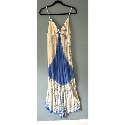 Gypsy 100% silk sundress blue and white tie-dye maxi with a V-neckline size M