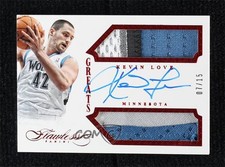 2013-14 Panini Flawless Greats Dual Memorabilia Ruby 7/15 Kevin Love Auto 3d3