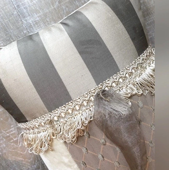 Boudoir Pillow Silk Velvet Handmade Beaded Toile Chateau Victorian Cottage 13x11 - Image 3 of 3