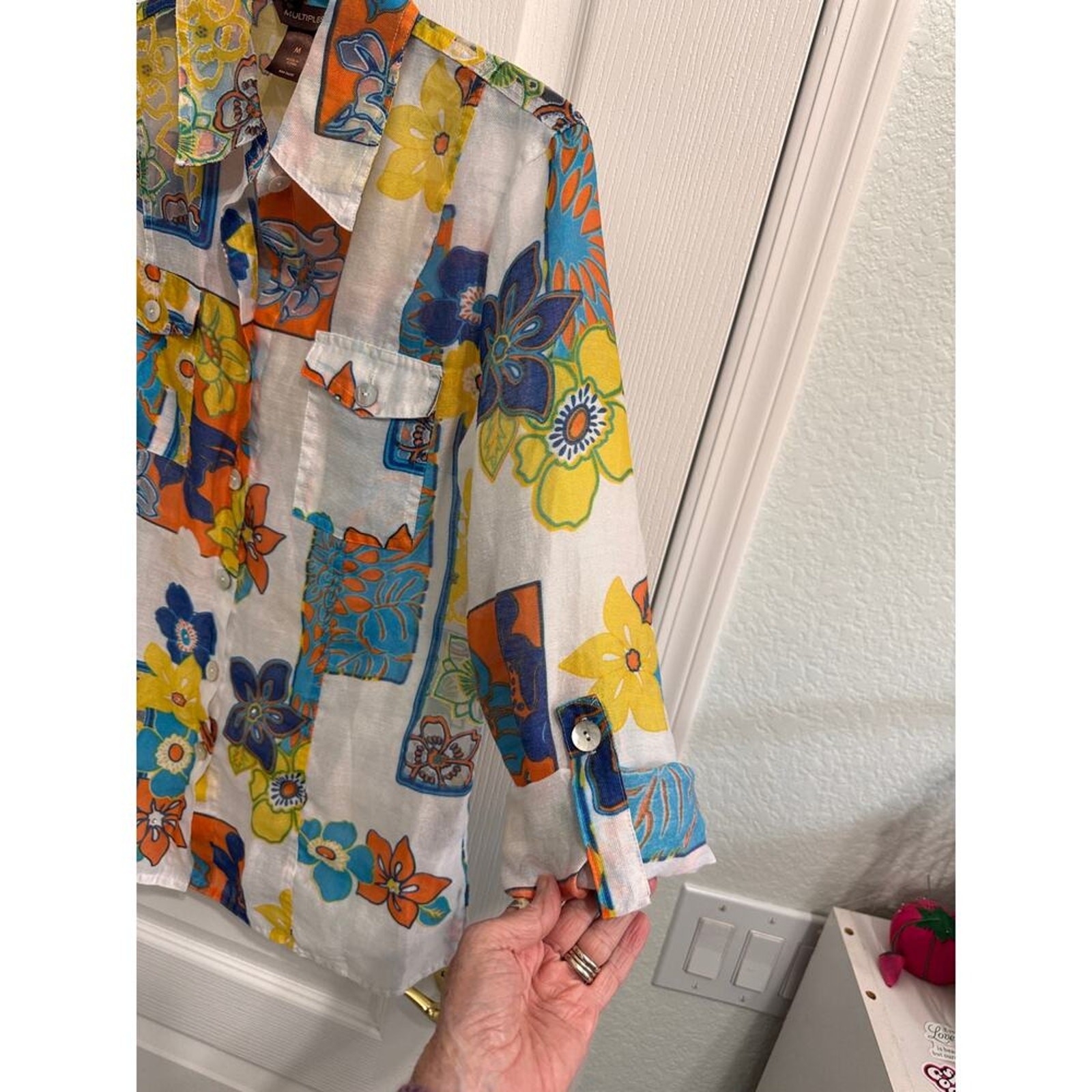 Multiples Patchwork Floral Button Front Top Mediu… - image 5