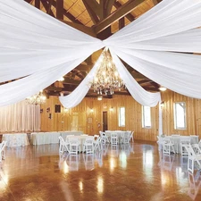 8 Panels White Ceiling Drapes 5Ftx20Ft Wedding Ceiling Drapes Chiffon Fabric Arc