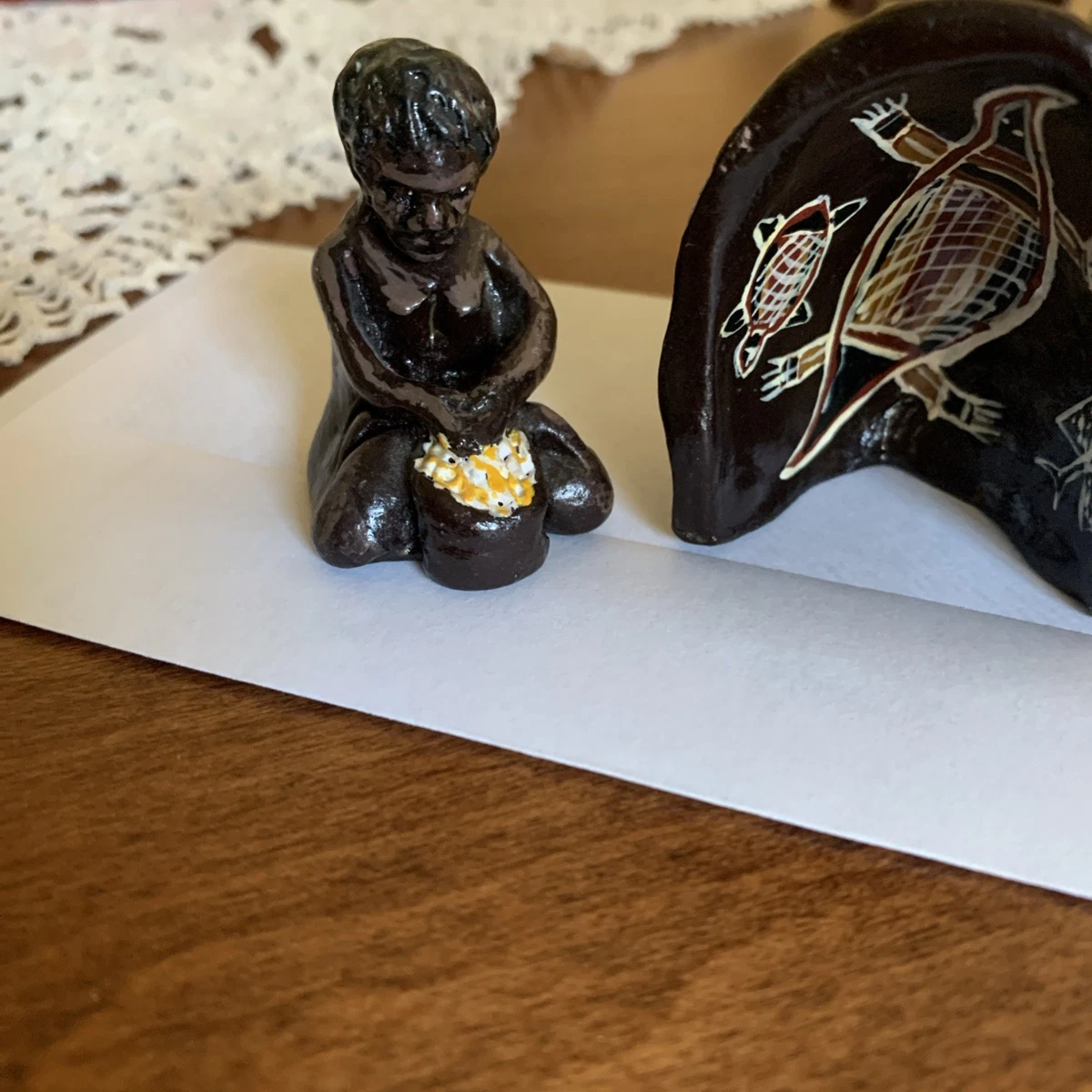 3 Items Aboriginal Man/Woman/Cave W/Markings Inside