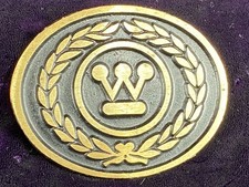 Vtg Solid Brass Westinghouse Belt Buckle DynaBuckle Provo Utah 3" Wreath Design