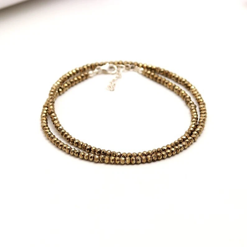 Collares gargantilla con cuentas de piedras preciosas rondelle facetadas de pirita dorada de 3-4 mm para mujer 18" Foto 4 de 4