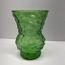Vintage - E.O. Brody Vase Green Glass Crinkle Pattern Cleveland Ohio 8” - *Chip