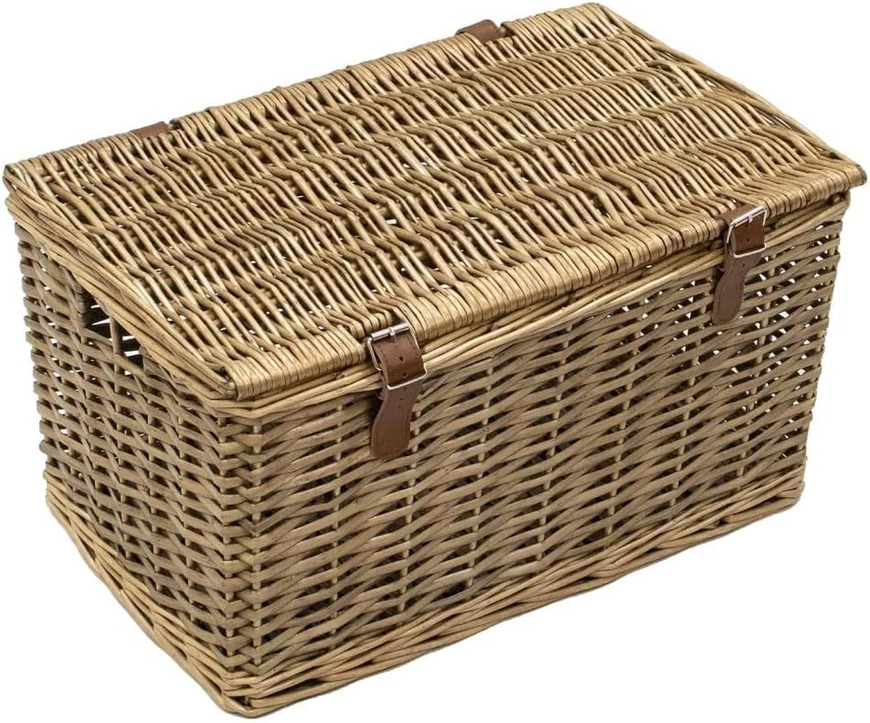 Handmade Wicker Storage Hamper with Faux Leather Straps - Medium, Brown - Image 3 of 4