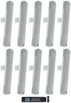 (10) JBL COL600-WH 24'' White 70V Commercial Column Wall Mount Array Speakers+Amp