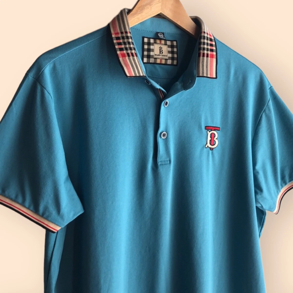 Brand Choice Embroidered Teal Plaid Collared Polo Shirt eBay