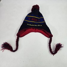 FC Barcelona Men Hat OS Black Soccer Pop Acrylic Beanie Tassel Fair Isla