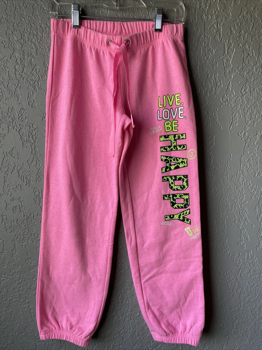 Girls Justice Brand Pink Happy Sweatpants Pants Size 8 New