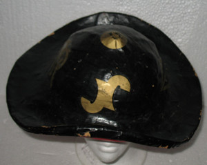 Antique Edo Era Japanese Jingasa Wooden Helmet Hat Lacquered, Black / Inside Red
