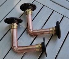 Chunky Copper Pipe Industrial Shelf Bracket Set Brackets X 2 - 22mm Thick 12cm