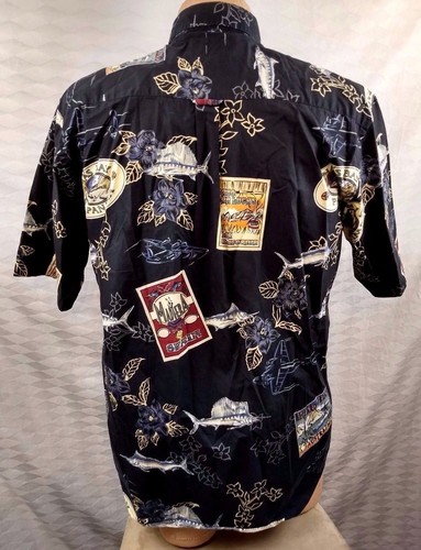 Mens Big Tall Hawaiian Shirt Casual Camp Bimini Bay Cotton Black Cabo Madeira L - Picture 3 of 12