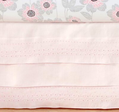 Pottery Barn Kids Eyelet Belgian Linen Pink Crib Skirt Dust Ruffle