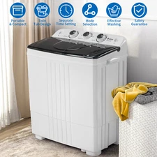 20LBS Portable Washing Machine Compact Twin Tub Laundry Washer Spin-Dryer Black