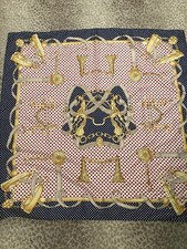Women's Red Blue Gold Equestrian Scarf Large Square With Polka Dots New W/Tag A2