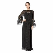 $298 JUICY COUTURE Black Khaliji Style Abaya Embroidered Lace Kaftan gown Size M