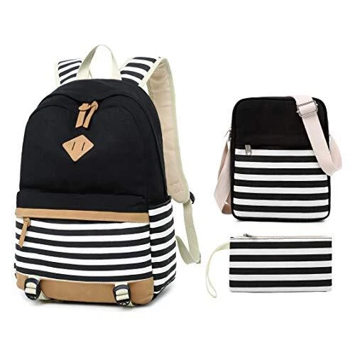 Gazigo Girls School Backpack Causal Canvas Stripe Backpack Cute