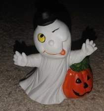 Vintage Halloween Winking Ghost Trick or Treat Ceramic Bisque ArtMark 5.5"