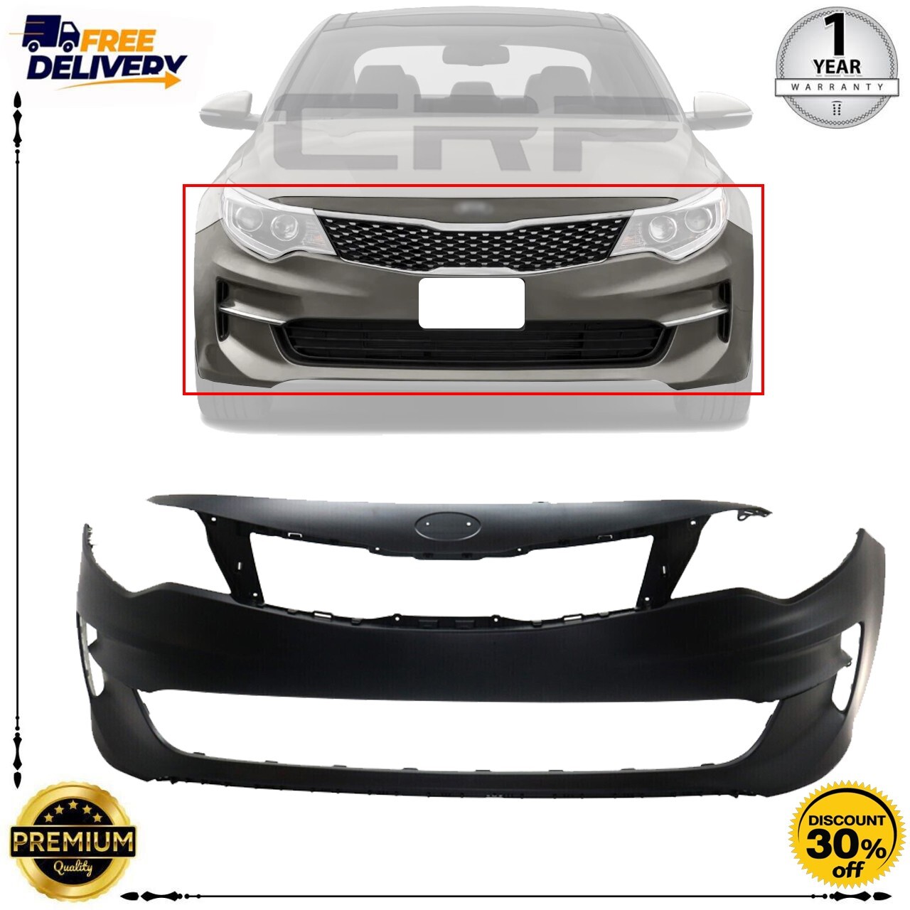 Front Bumper Cover Primed For 2016-2018 Kia Optima KI1000182