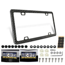 Real 100% Carbon Fiber 4 Holes License Plate Frame 3K Twill w/Screws Cap