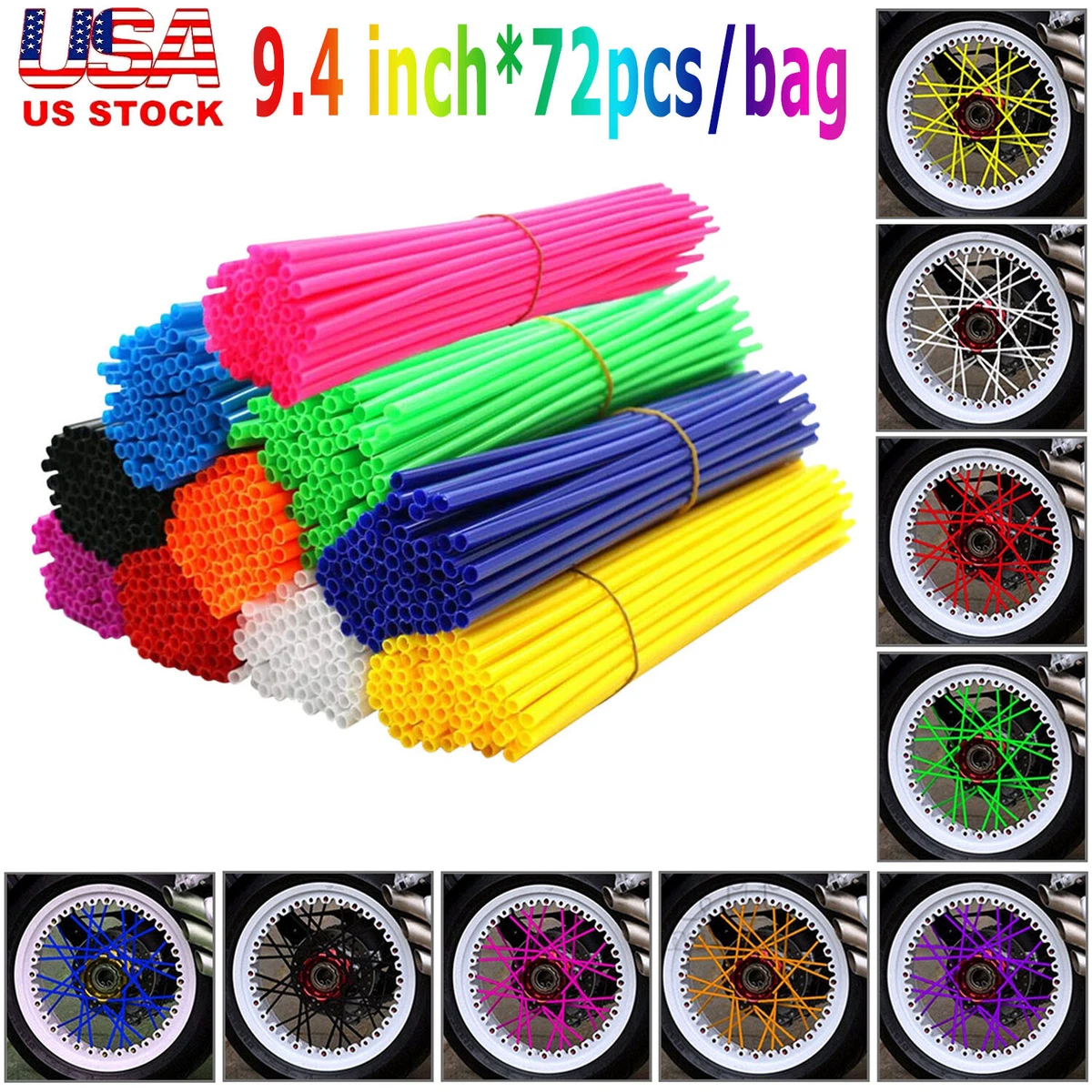 72PCS Motorcycle Dirt Bike Spoke Skins Covers Wraps Wheel Rim