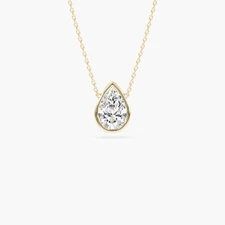 2.00 Carat Lab Grown Diamond Solitaire Pendant Necklace 14k Gold Yellow Pear Cut