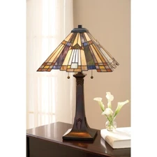 Quoizel 2 Light Inglenook Tiffany Table Lamp, Valiant Bronze - TFT16191A1VA
