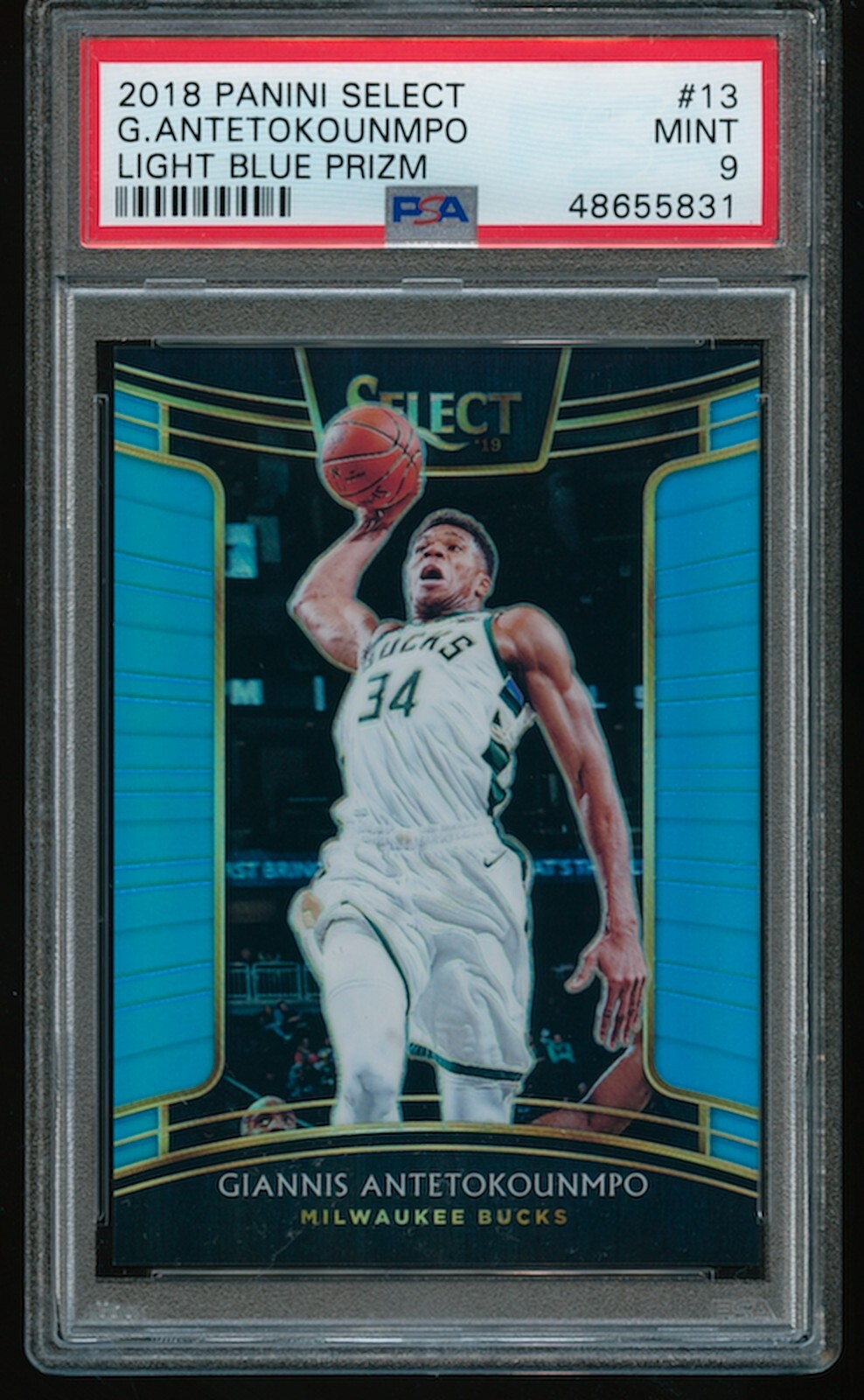 Giannis Antetokounmpo 2018 Panini Select Concourse Light Blue Prizm /299 PSA 9