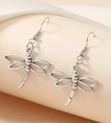 Gorgeous Silver Vintage Dragonfly Earrings Women's Elegant Jewelry Fashion NEW