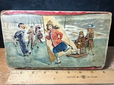 Antique Victorian Eagle Pencil Co. Ice Skating Embossed Lithograph Box