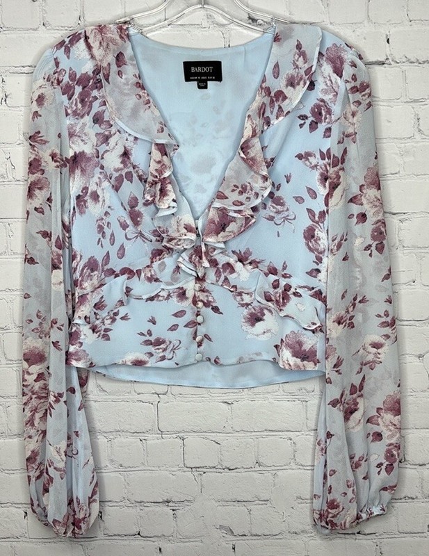 Bardot Nelly Long-sleeve Top Blue Floral Small