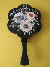 Vintage Black Plymouth Tole Silent Butler - Crumb Catcher Floral Pattern