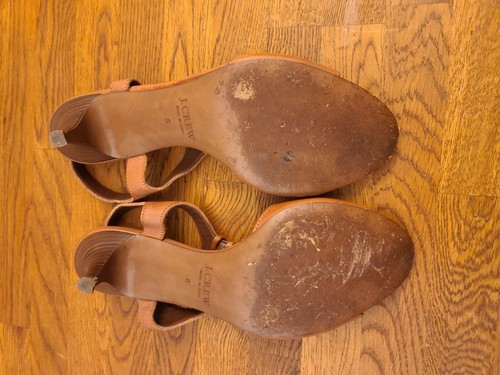 Women's J.Crew Liora Caramel Leather w/ Chain T-Strap Kitten Heel Sandals - Sz 8 - Picture 6 of 6
