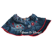 Build-A-Bear DENIM JEAN SKIRT, EMBROIDERY, GEMS, RED TRIM RUFFLE Teddy Clothes